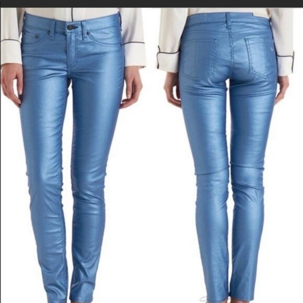 Rag & Bone Blue Metallic Coated Jeans/ Legging/ Skinny/ Size 24